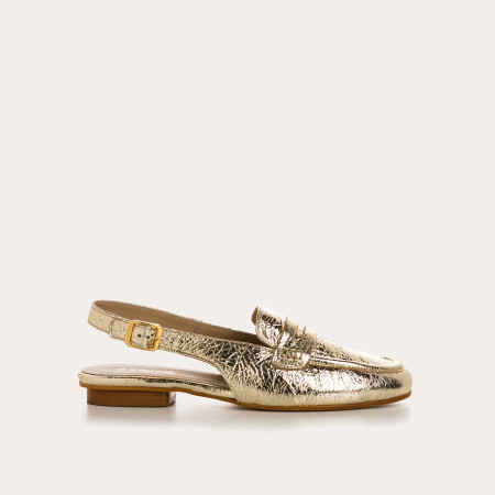 Carlita Flange Loafers - Woman Golden Metallic Leather Shoes | Reqins
