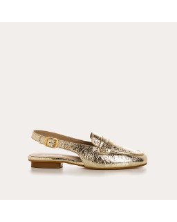 Carlita Flange Loafers - Woman Golden Metallic Leather Shoes | Reqins