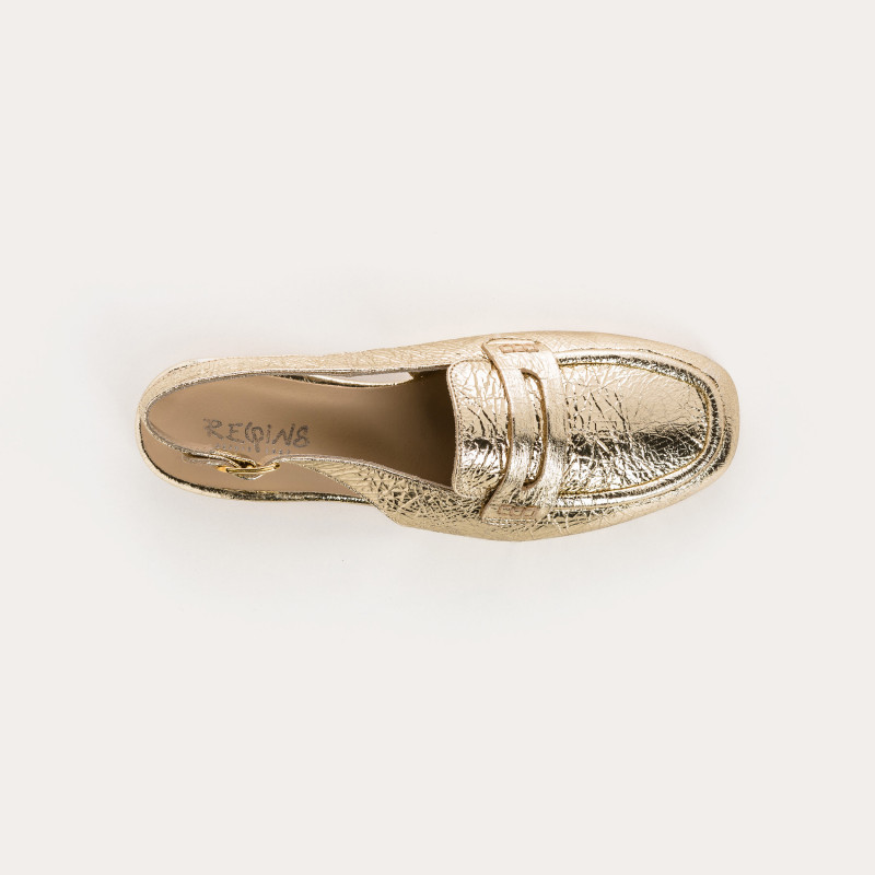 Carlita Flange Loafers - Woman Golden Metallic Leather Shoes | Reqins