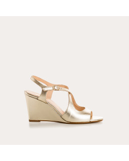 Sandales compensées VERANE - chaussures à brides cuir métallisé doré femme | REQINS