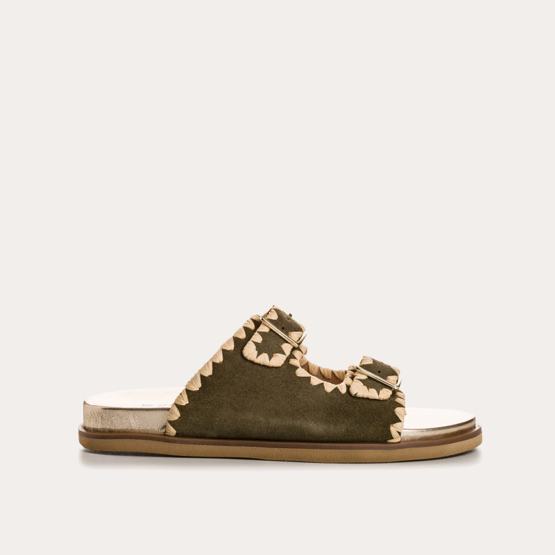Menorca Sandals - Flated Flated Flanges Velvet Kaki | Reqins