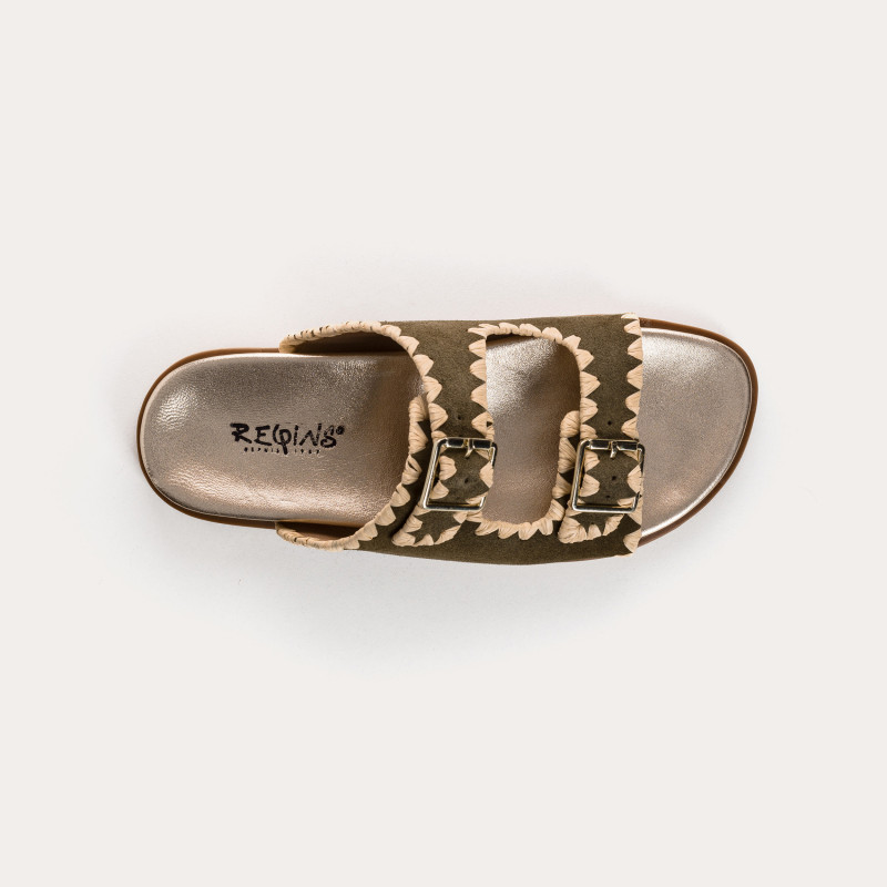 Menorca Sandals - Flated Flated Flanges Velvet Kaki | Reqins