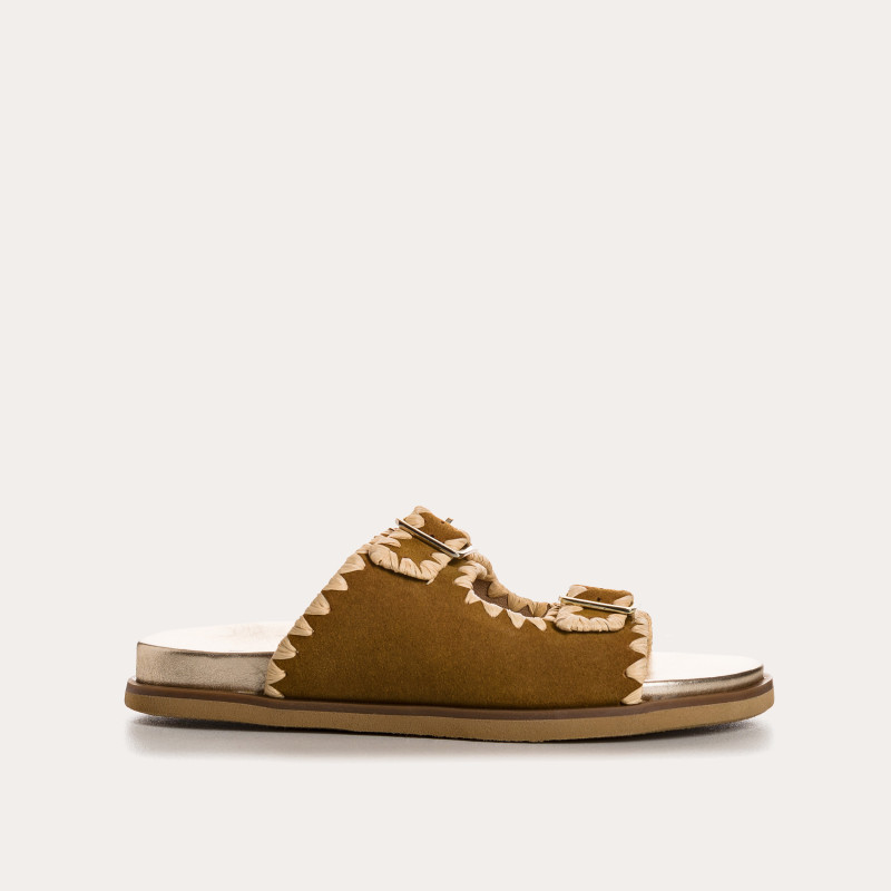 Menorca Sandals - Flated Flated Flanges Velvet Kaki | Reqins