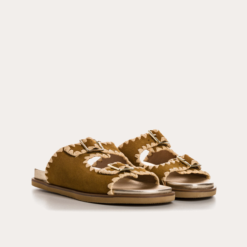 Menorca Sandals - Flated Flated Flanges Velvet Kaki | Reqins