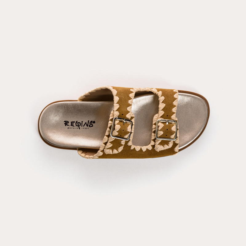 Menorca Sandals - Flated Flated Flanges Velvet Kaki | Reqins