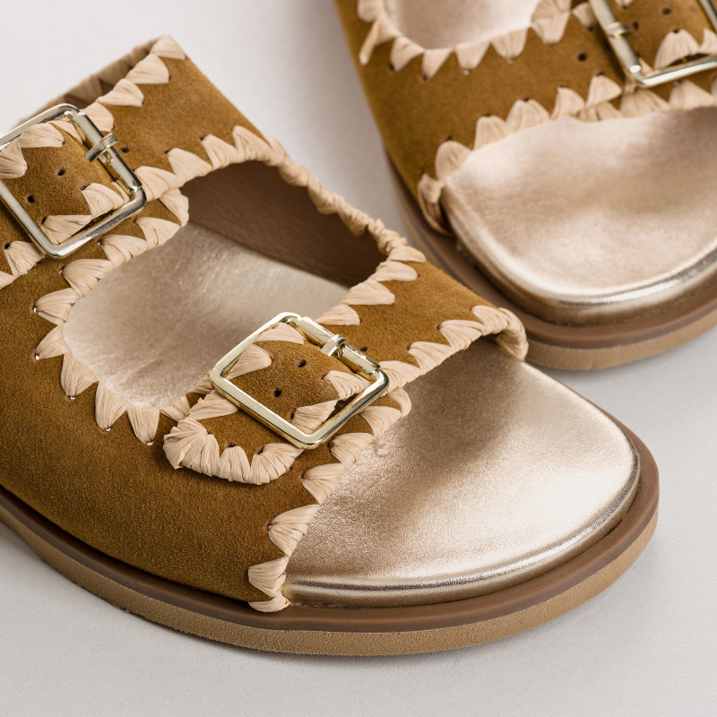 Menorca Sandals - Flated Flated Flanges Velvet Kaki | Reqins