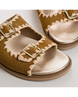 Menorca Sandals - Flated Flated Flanges Velvet Kaki | Reqins