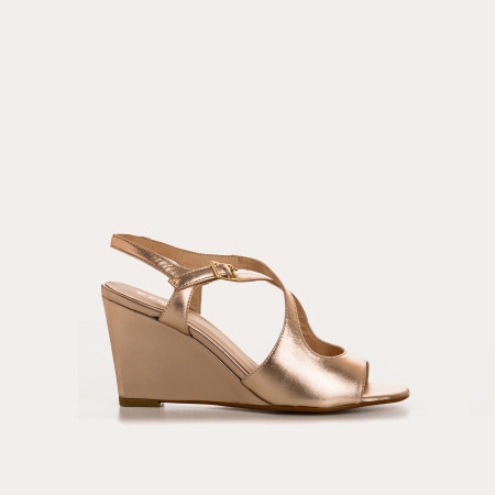 Wedge Wedge Sandals - Women's Golden Metallic Leather Flated Shoes | Reqins