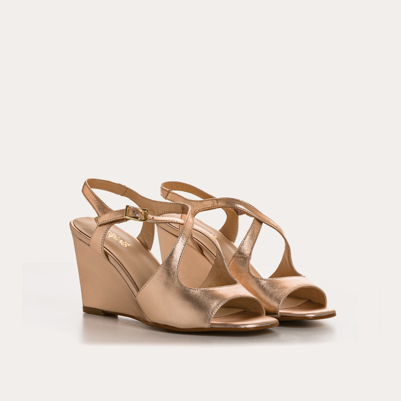 Wedge Wedge Sandals - Women's Golden Metallic Leather Flated Shoes | Reqins