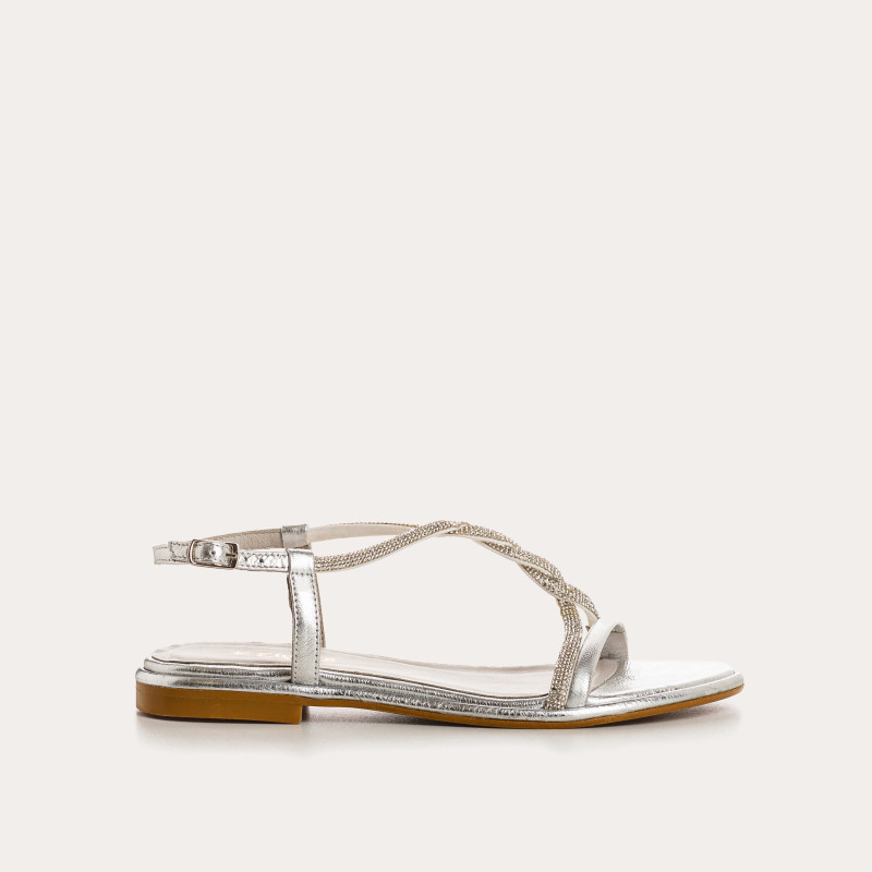 WILLOW SANDALS - Silver Female Metallic Leather Flange Flat Shoes | Reqins