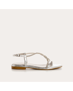 WILLOW SANDALS - Silver Female Metallic Leather Flange Flat Shoes | Reqins