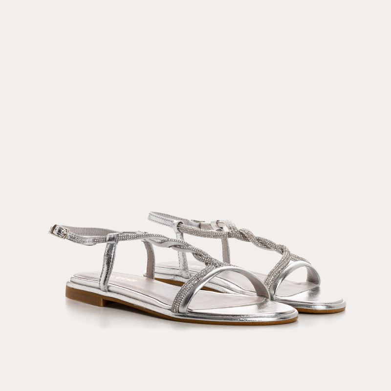 WILLOW SANDALS - Silver Female Metallic Leather Flange Flat Shoes | Reqins