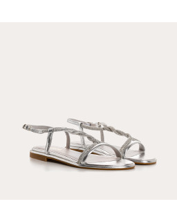 Sandales WILLOW - chaussures plates à brides cuir métallisé argent femme | REQINS