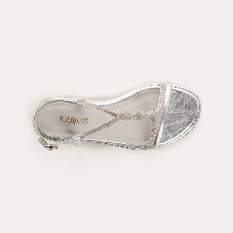 WILLOW SANDALS - Silver Female Metallic Leather Flange Flat Shoes | Reqins