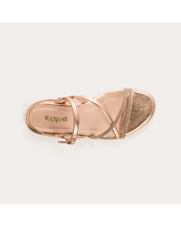 Winona Sandals - Pink Femme Metallic Flange Flat Shoes | Reqins