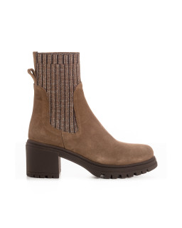 Boots Chelsea à talon en cuir velours avec élastiques