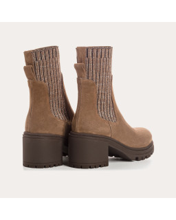 Boots Chelsea à talon en cuir velours avec élastiques