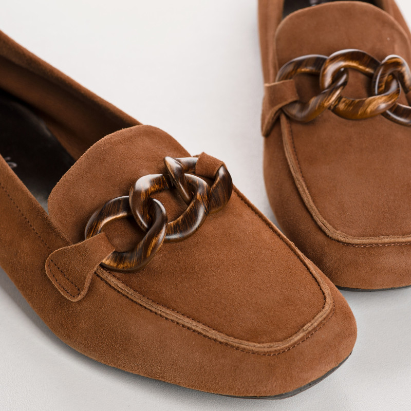 Leather jewelry moccasins Square end leather and brushed wood chain