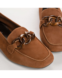 Leather jewelry moccasins Square end leather and brushed wood chain