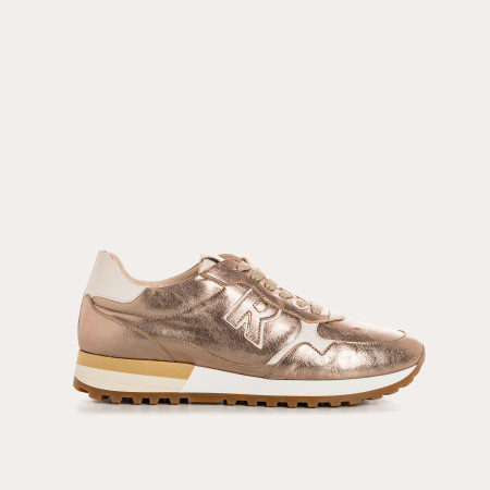 Baskets en cuir métallisé champagne à lacets pour femme