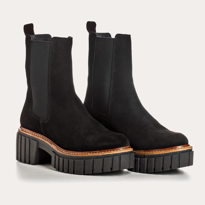 Boots Chelsea Basea Platform in Velvet Leather With Elastic
