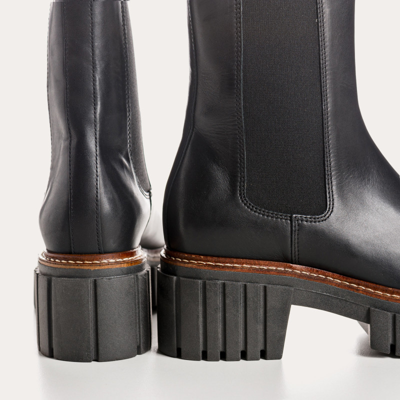 Boots Chelsea Black Smooth Leather With Elastic