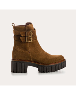 Boots Chelsea en cuir velours avec fermeture éclair et double boucles