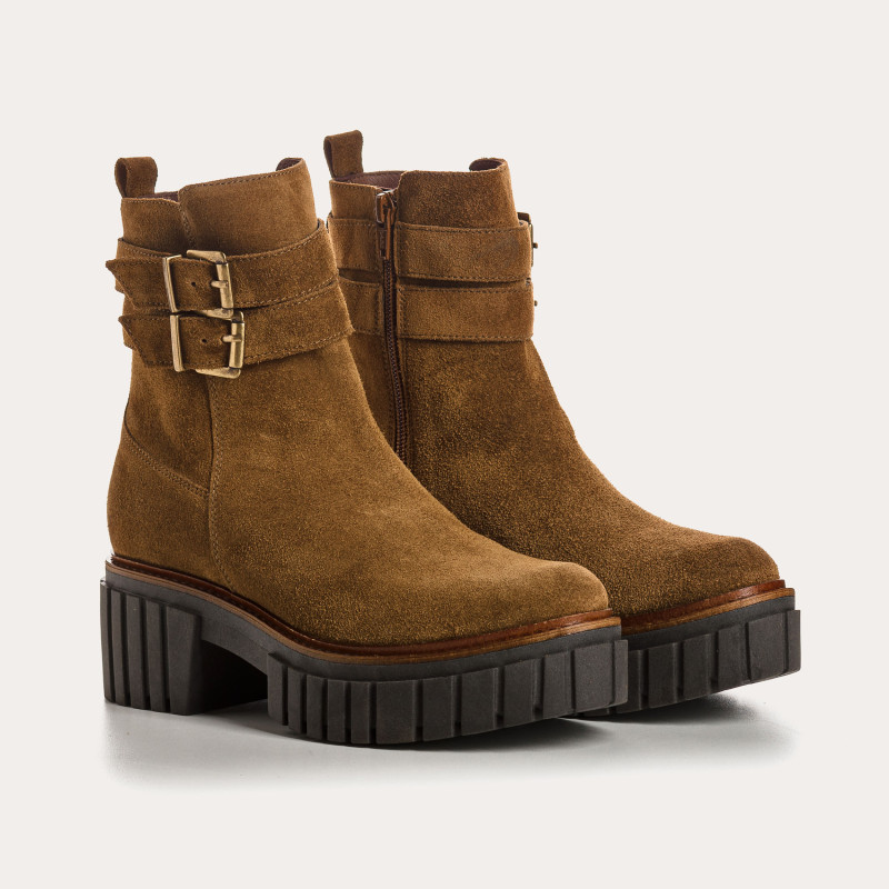 Boots Chelsea en cuir velours avec fermeture éclair et double boucles