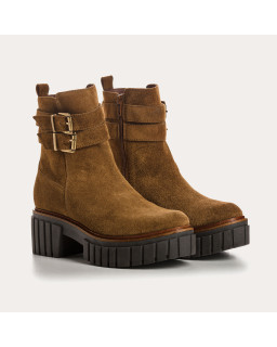 Boots Chelsea en cuir velours avec fermeture éclair et double boucles