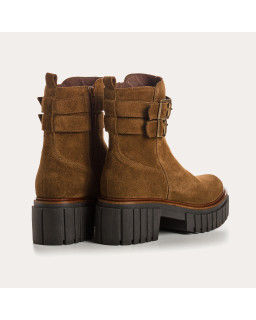 Boots Chelsea en cuir velours avec fermeture éclair et double boucles