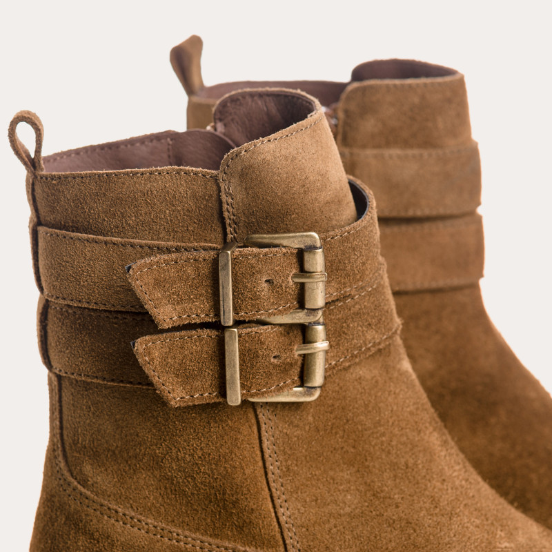 Boots Chelsea en cuir velours avec fermeture éclair et double boucles