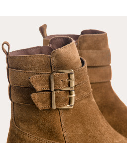 Boots Chelsea en cuir velours avec fermeture éclair et double boucles