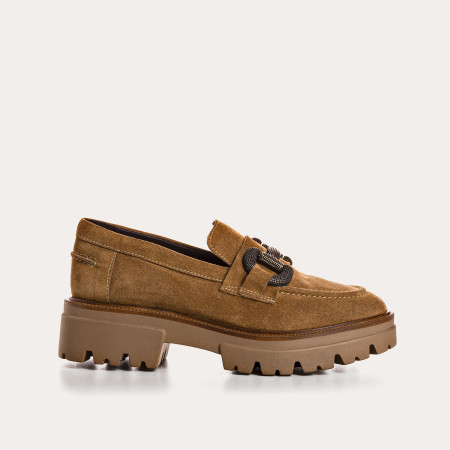 Chunky leather moccasins velvet with golden curls