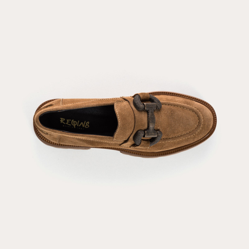 Chunky leather moccasins velvet with golden curls