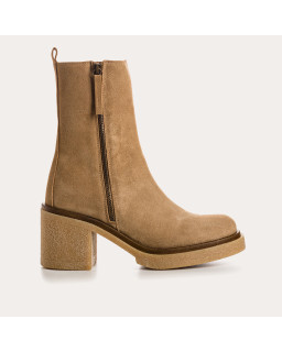 Velvet leather heel boots with zip