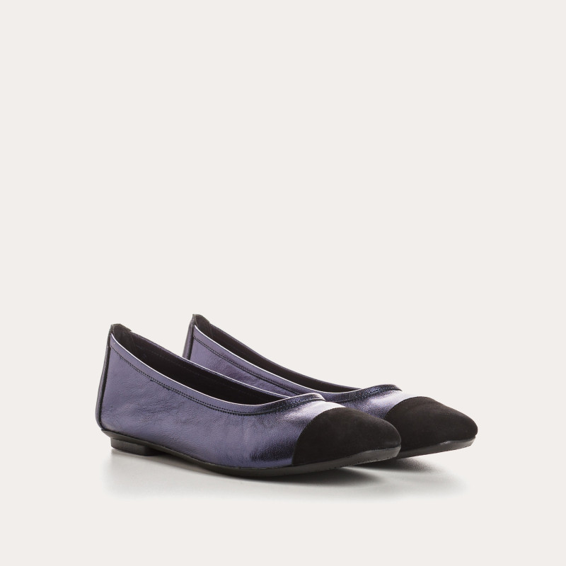 Flat ballerinas two-tone metallic leather