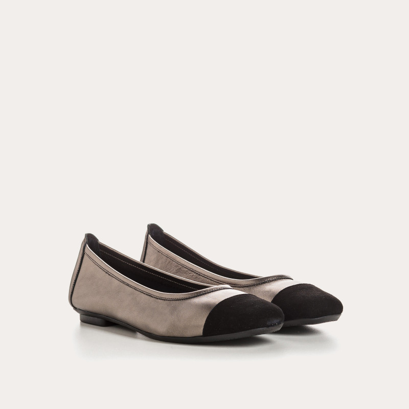 Flat ballerinas two-tone metallic leather