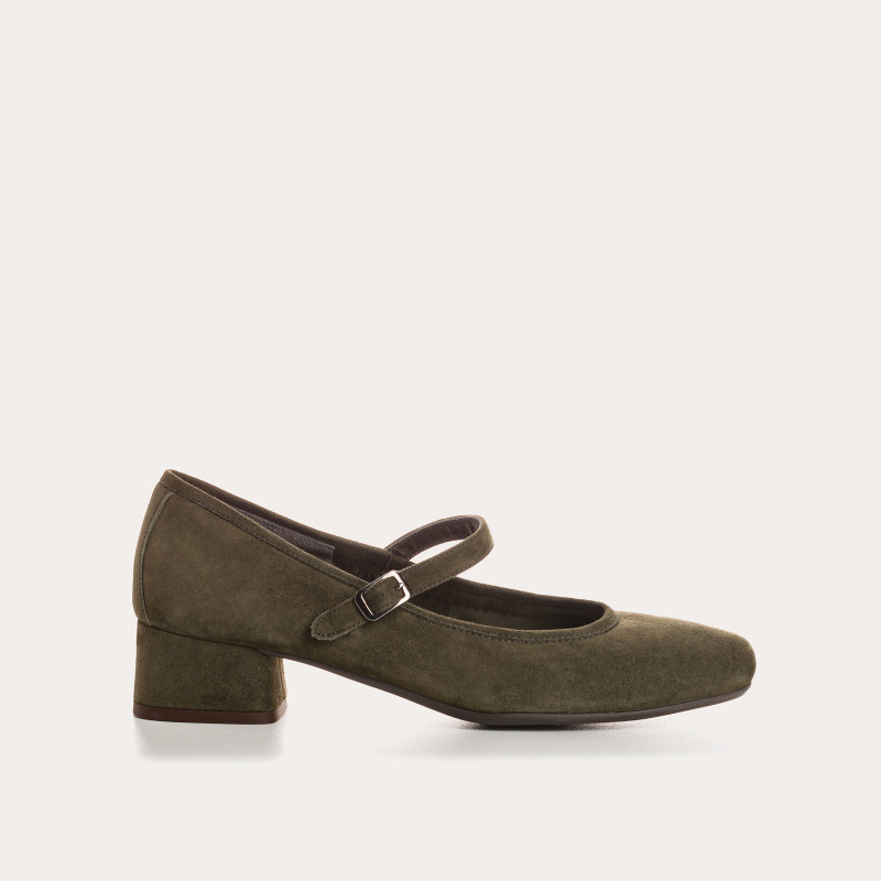 Kelly Brown Heel Mary Janes in Suede