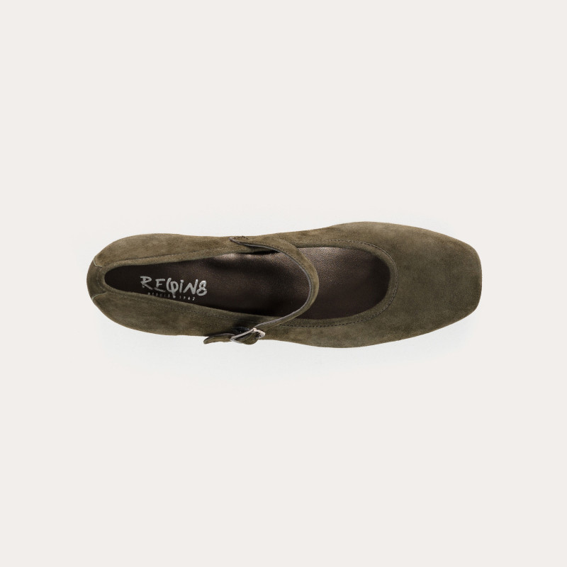 Kelly Brown Heel Mary Janes in Suede