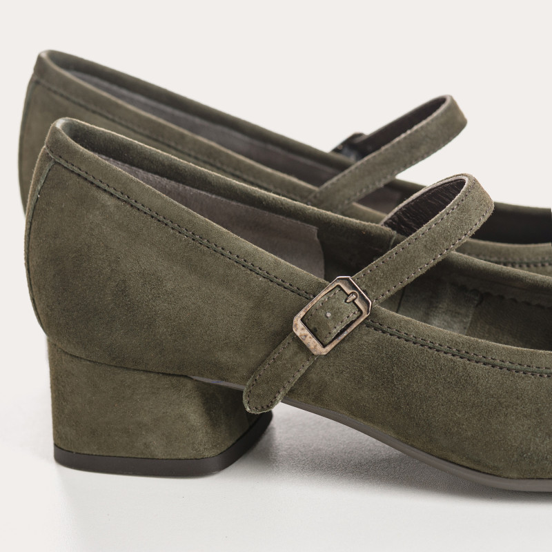 Kelly Brown Heel Mary Janes in Suede