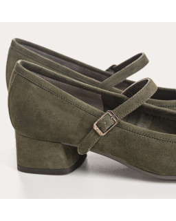 Kelly Brown Heel Mary Janes in Suede