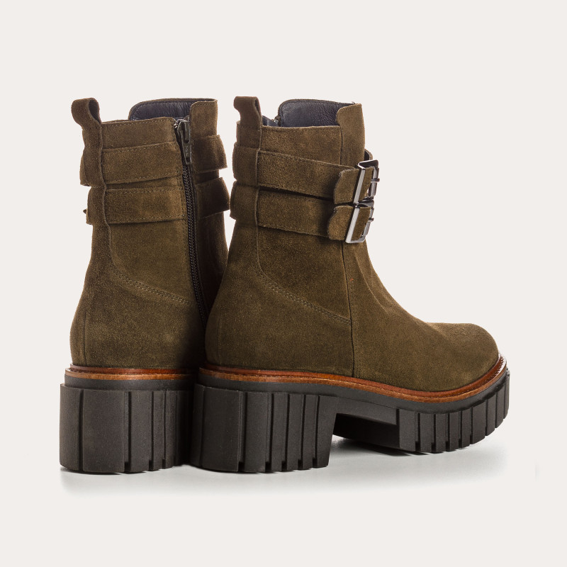 Boots Chelsea en cuir velours avec fermeture éclair et double boucles