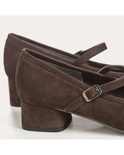 Babies à talon Kelly marron en cuir velours | Reqins