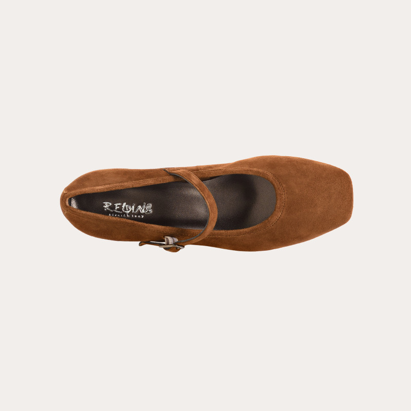 Kelly Brown Heel Mary Janes in Suede