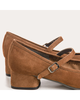 Kelly Brown Heel Mary Janes in Suede