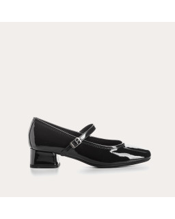 Babies à talons en cuir vernis avec boucle argentée