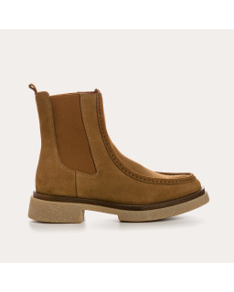 Boots Chelsea en cuir velours couleur havane avec élastiques