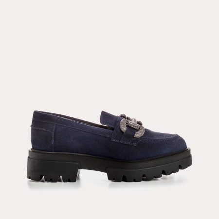 Chunky leather moccasins velvet with golden curls