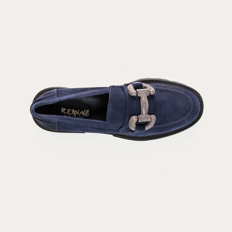 Chunky leather moccasins velvet with golden curls