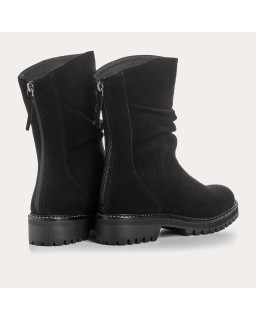 Boots en cuir velours à semelles crantées avec zip arrière